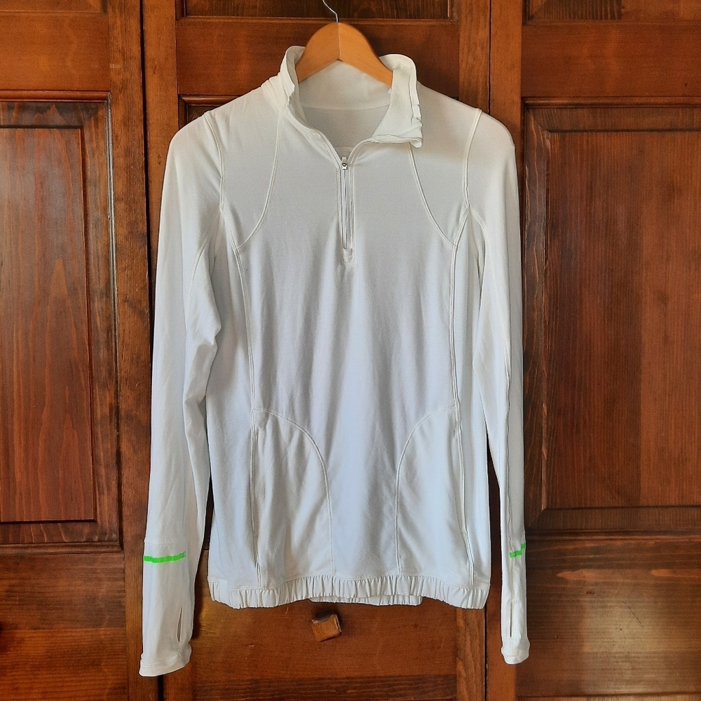 Lululemon White 1/4 Zip Pullover Long Sleeve T-shirt Pockets Yoga Running Size 8